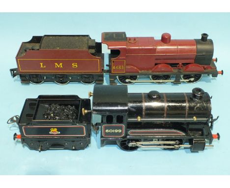 A post-war Hornby O gauge type-50 0-4-0 locomotive no.60199, with tender, a Lima Class 4F 0-6-0 LMS locomotive no.4683 and a 