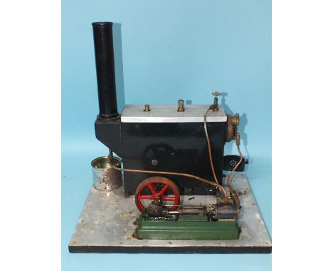 A live steam horizontal stationary engine with Stuart single cylinder engine, base 40 x 30cm 39cm high, (untested).