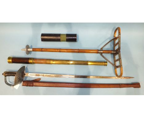 A George V cavalry sword with single-edge blade, 83cm, pierced hilt with royal cypher and wire bound grip, in leather scabbar