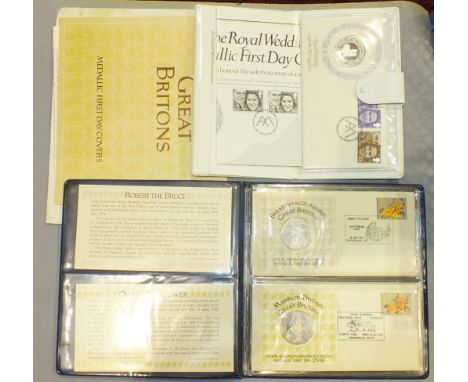 A John Pinches set of four 'Great Britons' medallic First Day Covers, comprising 'Robert The Bruce', 'Owen Glendower', 'Henry