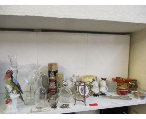 A mixed lot to include glassware and scent bottles, together with a commemorative mug, trinket box and other items 