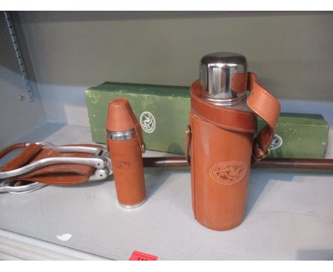Two Underwood outdoor pursuit flasks and an outdoor shooting stick 