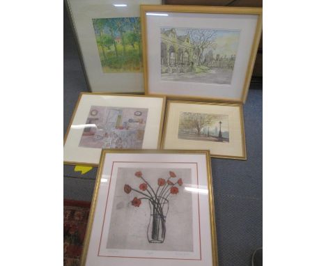 Pictures to include, Richard Spare - Poppies artist proof, Brenda Evans - An interior scene, watercolour, Sally Hamilton - Lo
