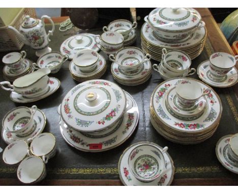 A Paragon Tree of Kashmir gilt wavy edge pattern dinner, tea and coffee service to include tureens, plates 10.75" dia, side p