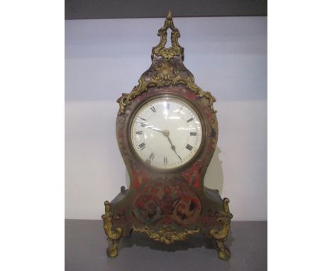 A late 19th century French boulle eight day mantle clock 12" H 