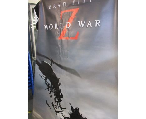 Three large vinyl/plastic canvas posters World War Z, Pacific Rim Blue Robot and Pacific rim, 60" w, 94" - 119.5" 