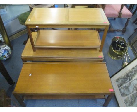 A selection of four mixed coffee tables to include a modern two tier light oak table, a mid 20th century Myer two tier table 