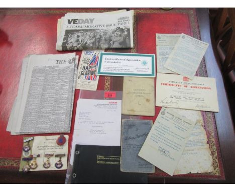 A group of National Savings Movement long service enamel badges and related ephemera to include a Wartime letter relating to 