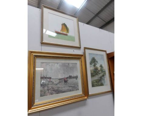A hunting scene and 2 other pictures