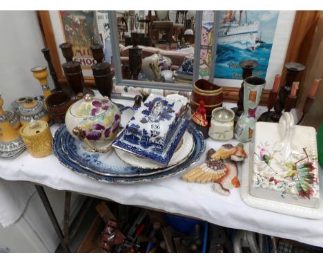 A mixed lot including meat platters, cheese dish, trinket set etc