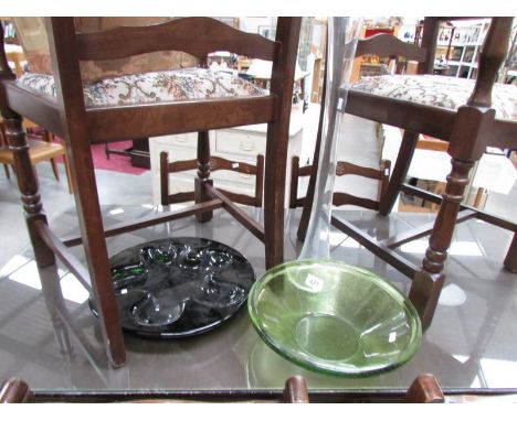 2 large art glass bowls and a vase