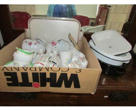 A mixed lot of china and enamel ware