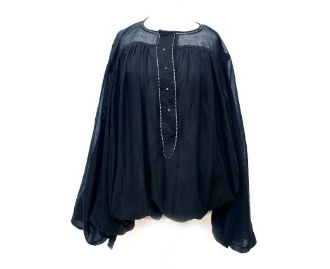A batwing sleeve cotton blouse with diamante detailing, by Indigo size M, together with Bellino satin tie neck shirt