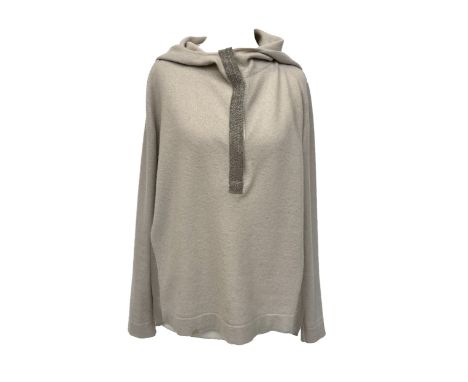 Three cashmere jumpers, to include a Fabiana Filippi grey hooded cashmere jumper with beaded front panel, a Brunello Cucinell