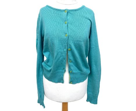 Three colourful cashmere jumpers, to include an Allegra Hicks cashmere blue tie up cardigan, size 40, a Milly of New York sil