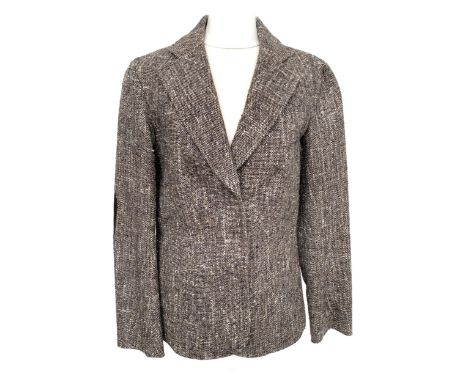 A Joseph silk/wool blend jacket with metallic silver toned thread, invisible popper closures to front, size M
