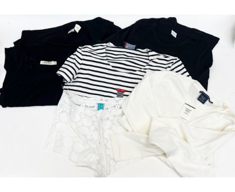A lot of summer basics, to include Ralph Lauren white cotton button tee, new with tags, size M, a Saint James navy nautrical 