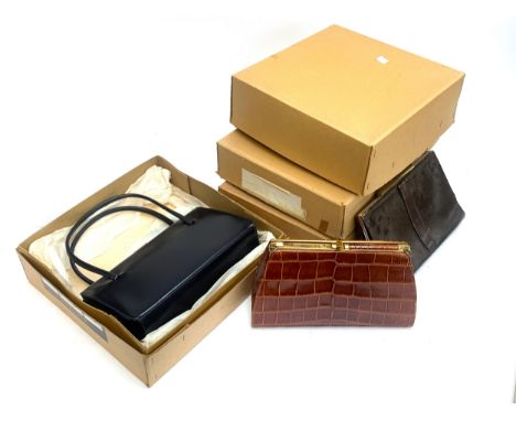 A quantity of 1960s leather handbags, to include a crocodile leather handbag with associated purses, four leather handbags in
