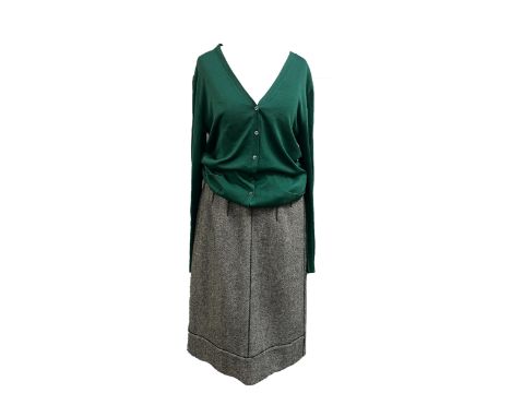 A Dolce &amp; Gabbana green V neck cardigan, with exposed seams and patch pockets, together with a Dolce &amp; Gabbana grey w