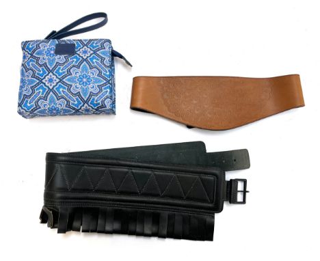 A mixed lot of leather accessories, to include an Alaia Paris black leather belt, size 75, a filled British Airways Liberty l
