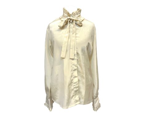 Three vintage blouses, to include 1980s blouse with embroidered collar by Pastella, size 12, 1980s polka dot blouse with sepa