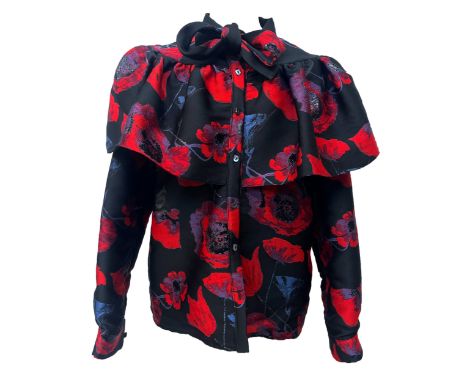 An Osman London statement occasion-wear jacket in poppy print with black metallic embroidery, women's size 8