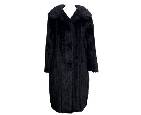 An Astraka faux fur long ladies black coat, 40"L, chest 56"