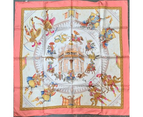 A Gucci square silk scarf with Italian dragon print, 90x90cm