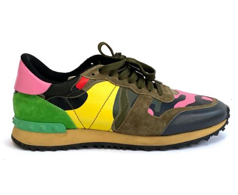 A pair of Valentino Garavani Rockrunner Rockstud multicolour suede camo print trainers, size 40