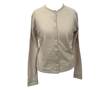 An Elspeth Gibson beige cashmere cardigan, 38" chest (AF as pictured), a Collette Dinnigan silk black knitted tee, size M, an