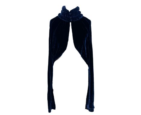 A Ghost velvet shrug/bolero with button-up gathered collar in navy, women's size L, silk blend