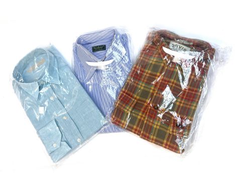 Three men's shirts to inclue: Orvis, size M; Excelsior; Great Linen Shirts, size L