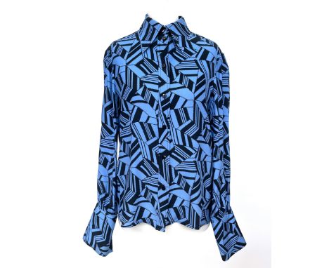 A Chloe blue and black geometric silk shirt with dagger collar, ladies size 34