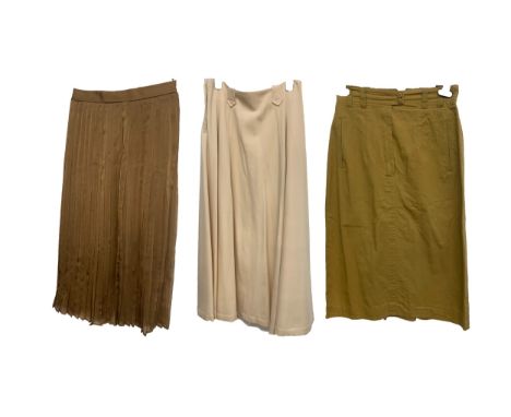 A large quantity of designer and other midi skirts, to include Jil Sander camel cotton midi skirt, size 38, Ralph Lauren Coun