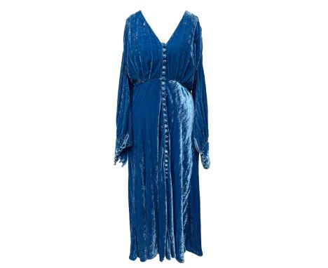 A Ghost crushed velvet dress with buttoned front and relaxed cuffed sleeves, size women's M, silk blend