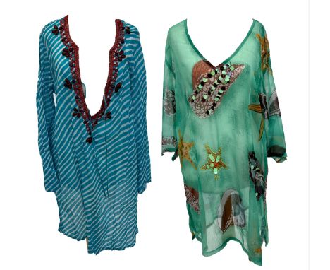 Two Antica Santoria De Positano beach cover ups with beaded and sequined embellishments, size M