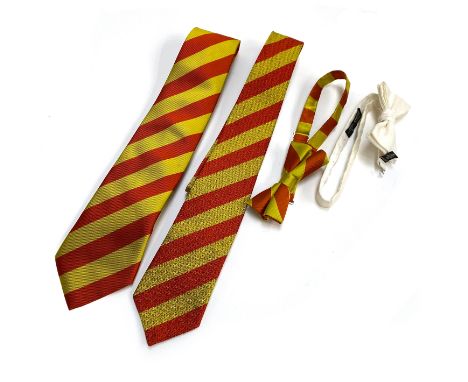 Two Marylebone Cricket Club (MCC) silk ties, and adjustable bow tie; together with a Harrod's white tie
