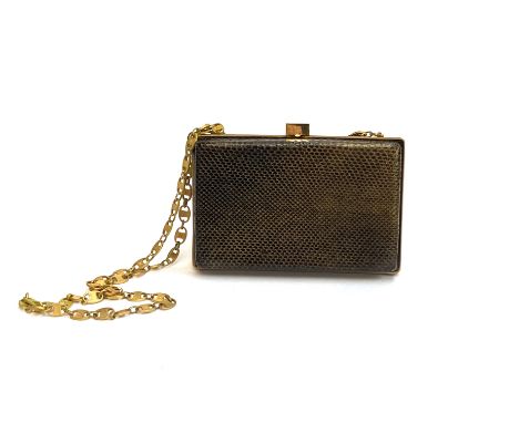 A Bruno Magli Couture snakeskin style box bag with gold tone chain and beige silk piping, 18cmW