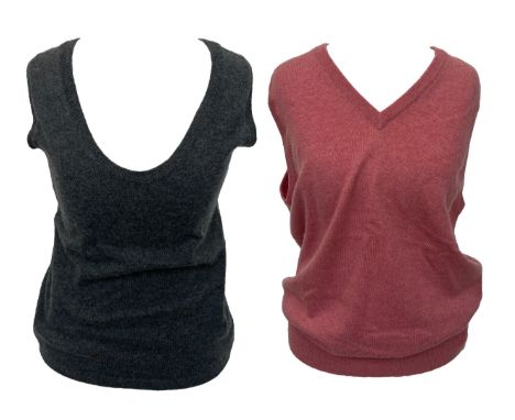 Two Brora cashmere scoop neck vests, one pink, one marl grey, size M
