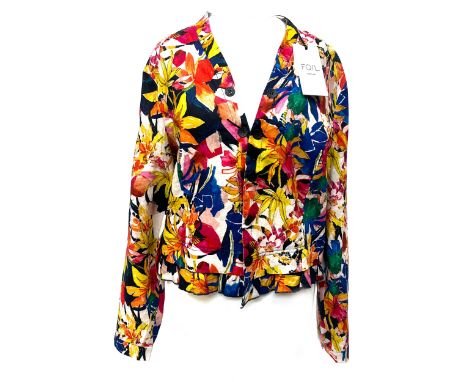 Bold floral linen jacket, new with labels by Foil, UK 12, RRP £129, together with an abstract design floaty long sleeve top w