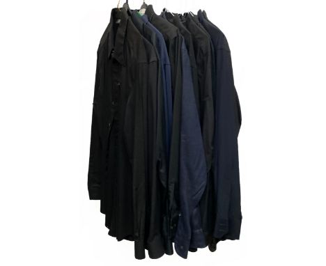 A lot of eleven black shirts, some collarless, to include Versace, Armani Collezioni, Emporio Armani, Giorgio Armani, Hugo Bo
