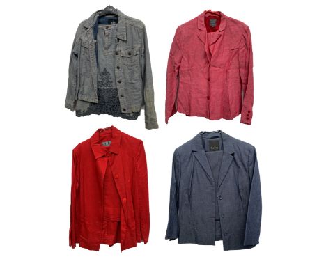 A lot of four ladies sets to include Jasper Conran Jean skirt and jacket set with embroidery, size 12, a Gianfranco Ferre red