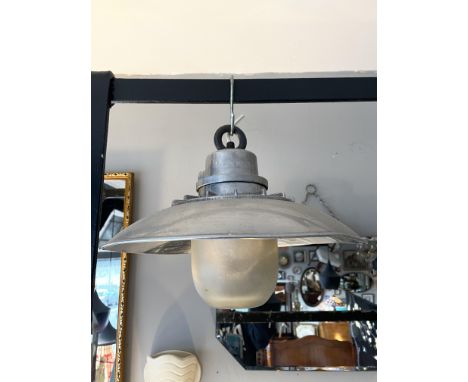 ART DECO FRENCH INDUSTRIAL LIGHT FITTING
A fashionable french industrial light fitting circa 1930s. Opaque glass dome in good
