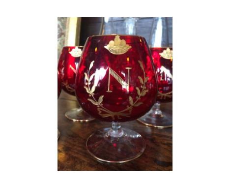 SET OF 6 FRENCH RUBY BRANDY GLASSES WITH NAPOLEON CREST
A superb set of 6, french, vintage brandy glasses. In a rich ruby gla