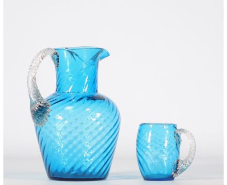 Blue "vieux Chenee" jug and mug - Weight: 950 g - Shipping available - Region: Belgique - Sizes: h 220 mm l 165 mm - At first