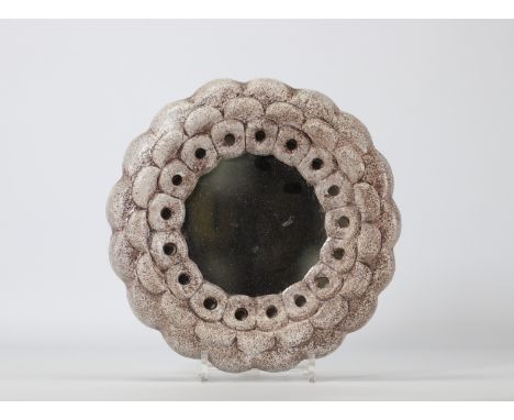 Stoneware mirror French work circa 1950 - Weight: 2.25 kg - Shipping available - Region: France - Sizes: D 290 mm - At first 