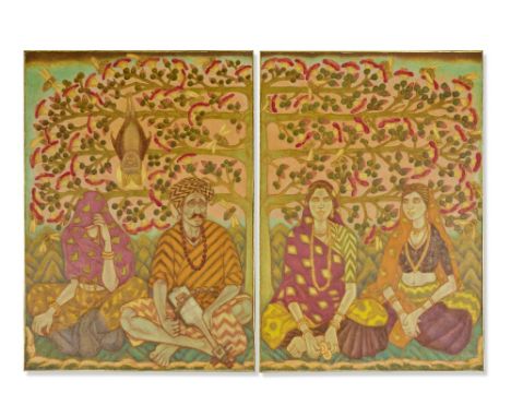 A Ramachandaran (1935-2024)Visions of Ramdev, Song of the Shimbul Tree (Diptych) signed and dated 'Ramachandran 2001' lower r