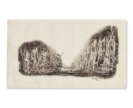 Sadequain (1930-1987)Untitled (Figures in a forest) signed and dated 'Sadequain 19/3/62' lower rightpen on paper32.5 x 56.1cm