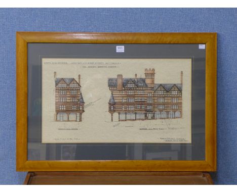 An architectural print, Long Row and Queen Street, Nottingham for Edward Skipwith Esquire