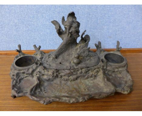 A 19th Century bronze inkstand